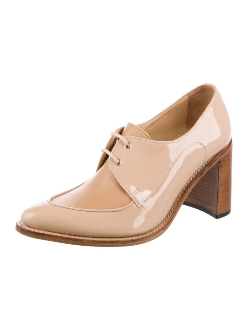 The Office of Angela Scott Miss Cleo Patent Heeled Loafers Latte Tan 37.5 - Picture 2 of 5